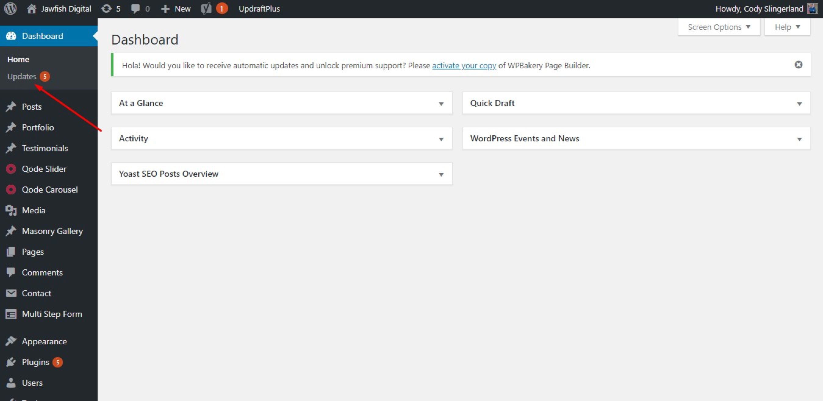 Updates dashboard