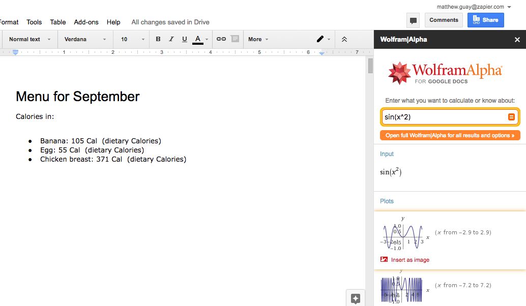 Wolfram Alpha for Google Docs
