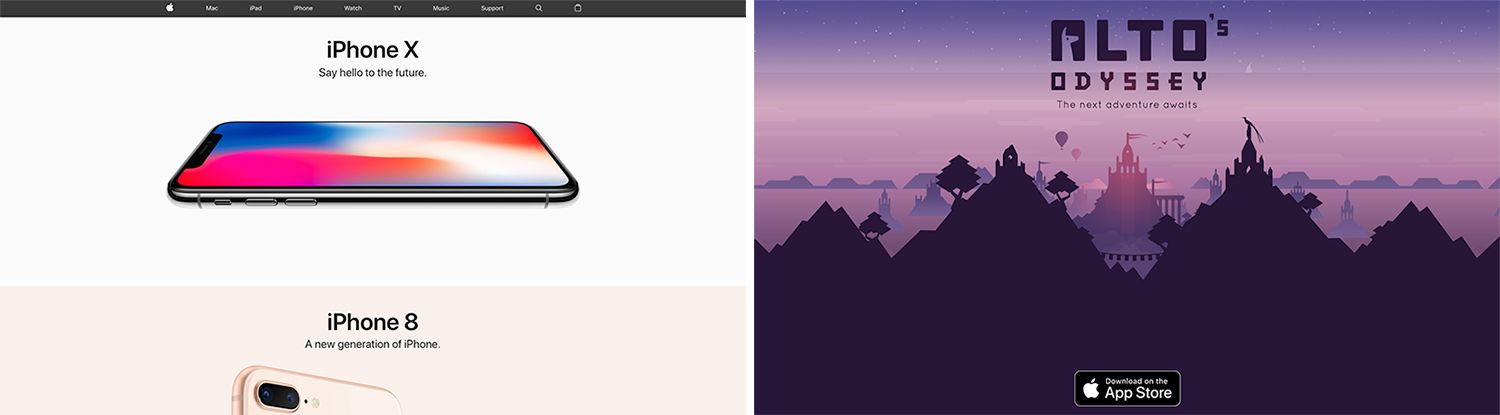 Apple and Alto's Adventure Landing Pages