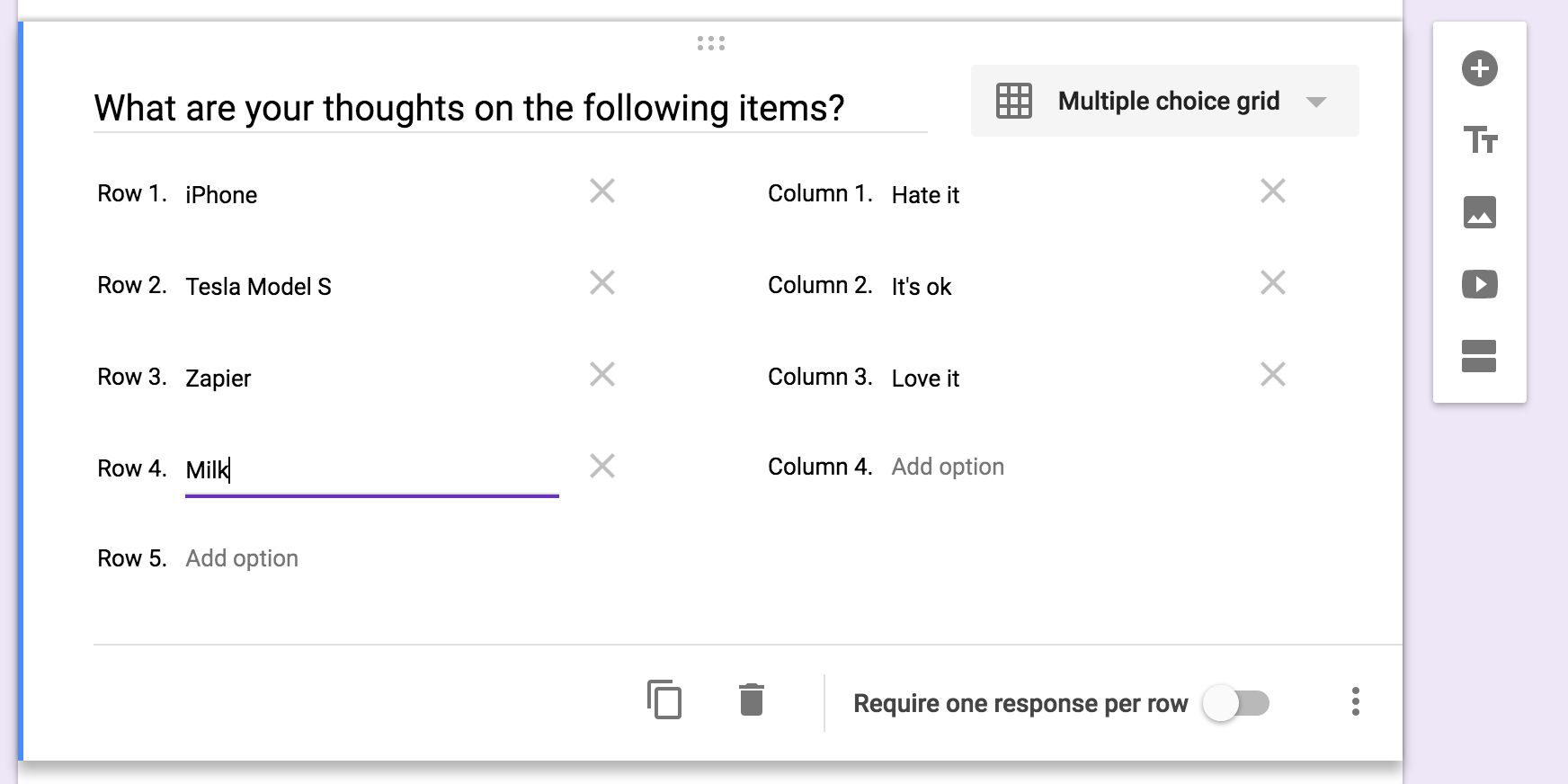 Google Forms Multiple Choice Grid