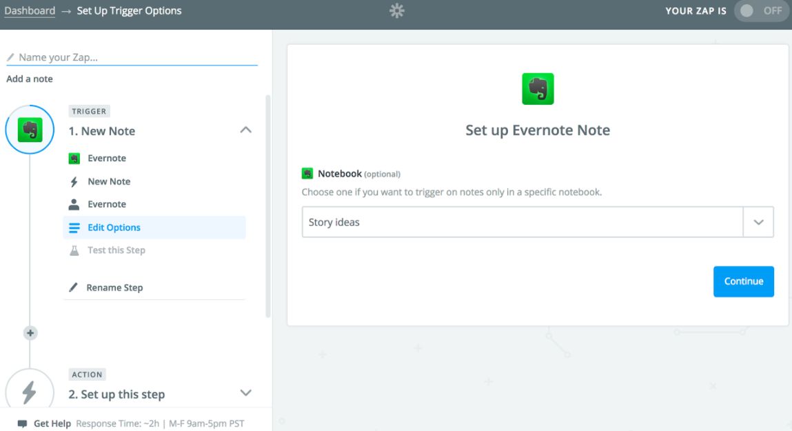 Evernote to Google Sheets integration on Zapier