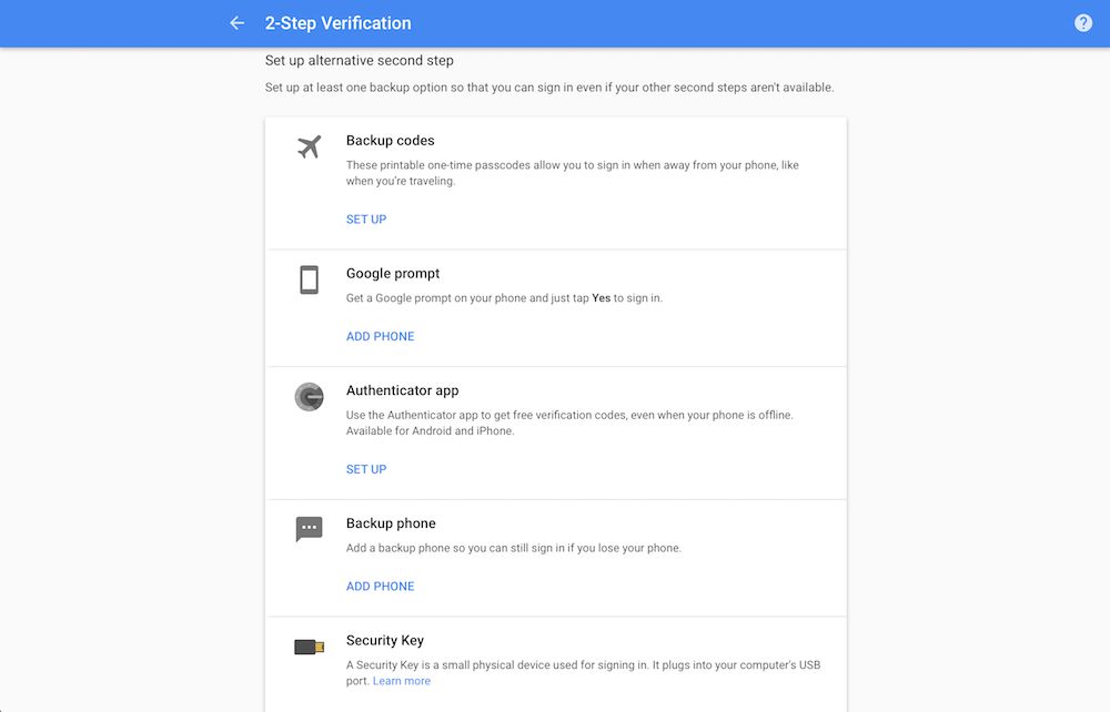 Add other two-factor authentication to Google