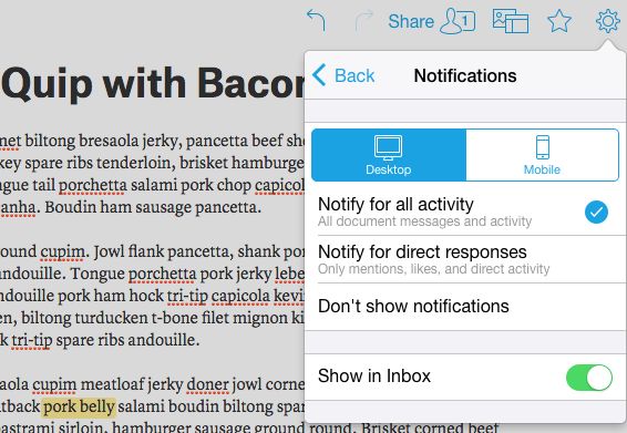 Quip notifications