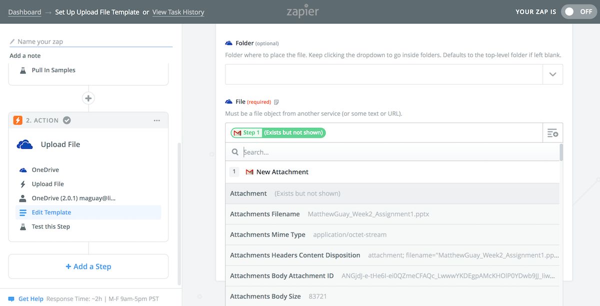 Zapier copy file to OneDrive