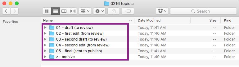 Folders for versions of files