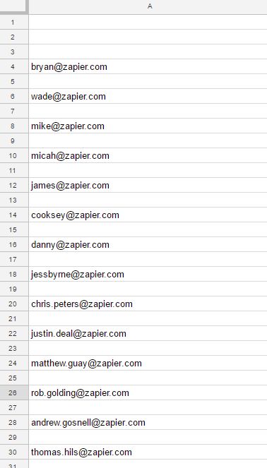scrapped email addresses in Google Sheets