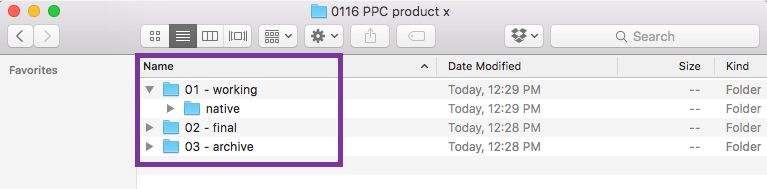 Working, final, and archive folders