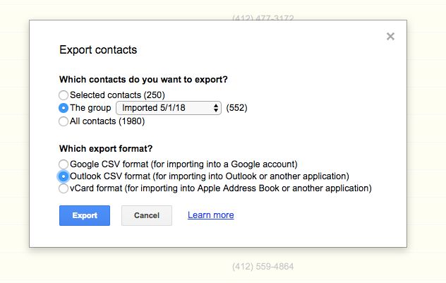 select the group you imported and get those exported for use in excel - export instagram following list csv