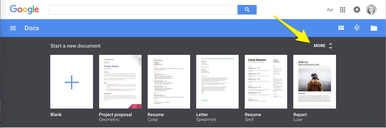 Google Docs template gallery