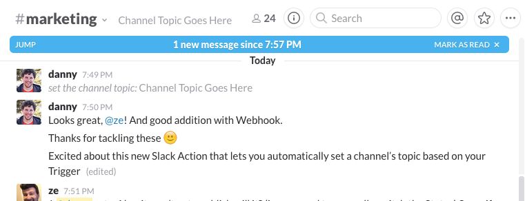 Slack Action to Set Channel Topic