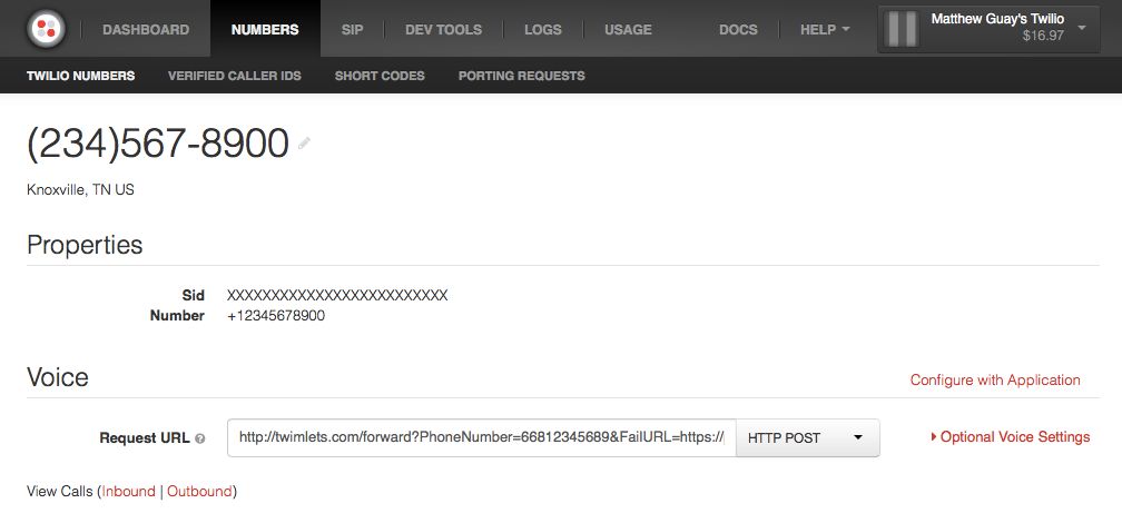 Twilio settings