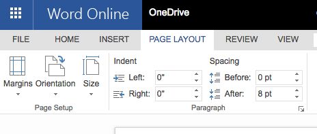 Word Online Page Layout