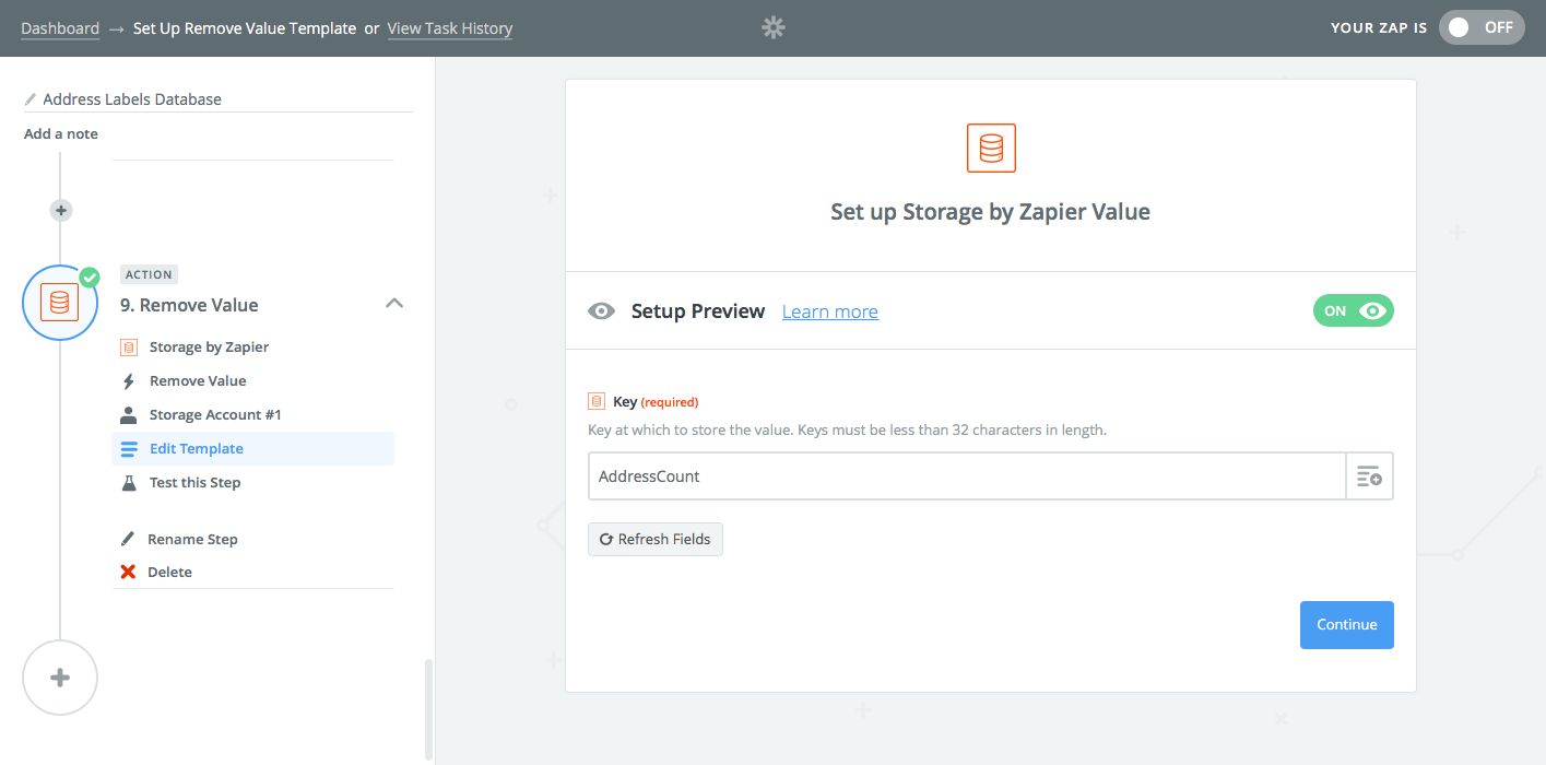 Zapier storage reset counter