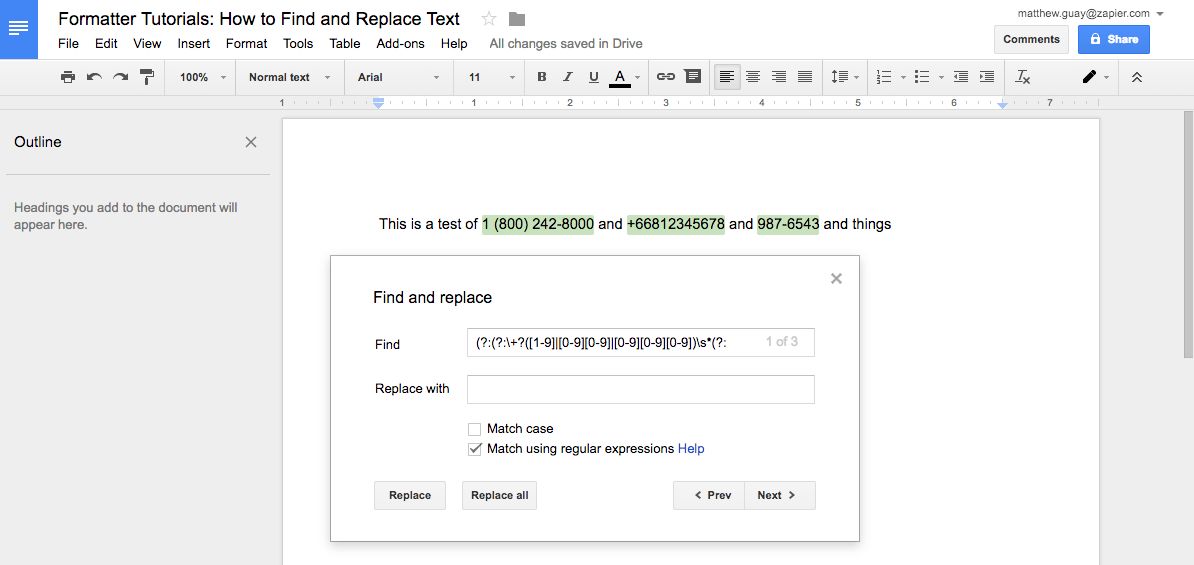 Google Docs regex