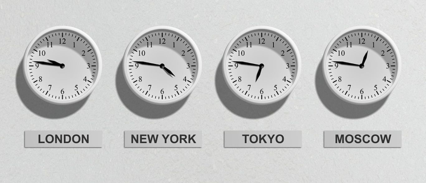 Clocks from various time zones