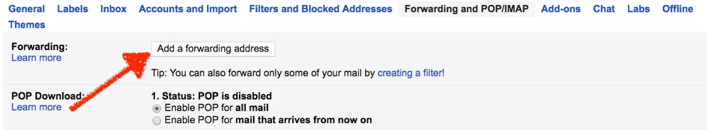 Add forwarding address to Gmail