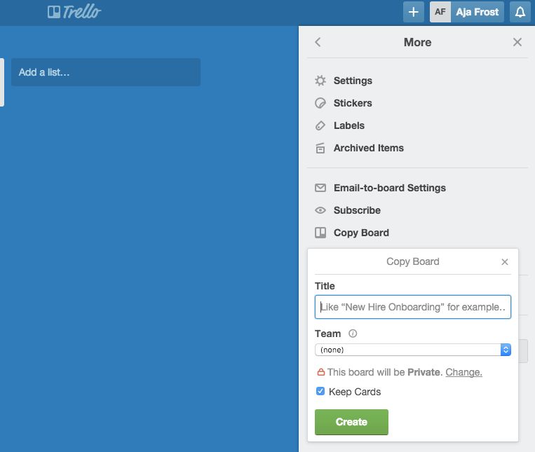 clone board in Trello