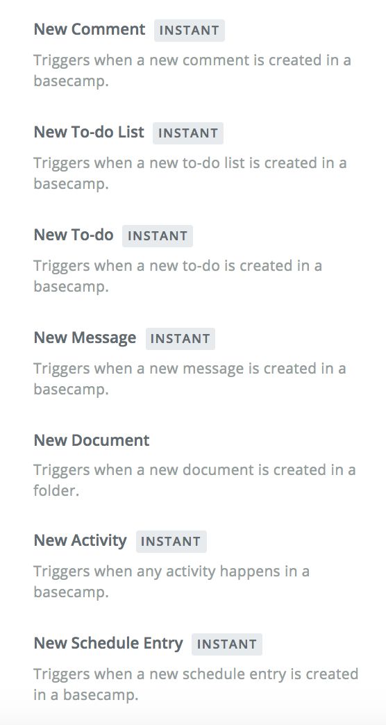 List of instant Basecamp 3 Triggers