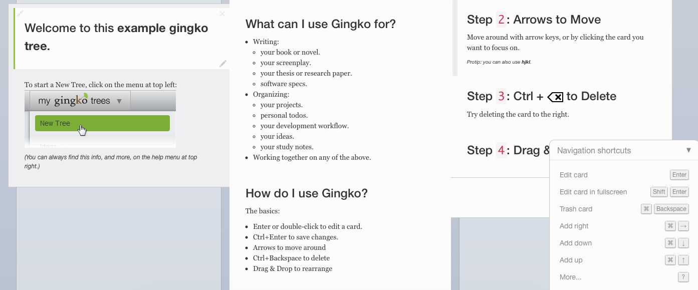Gingko shortcuts
