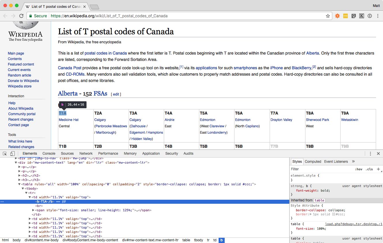 Inspect element in Wikipedia