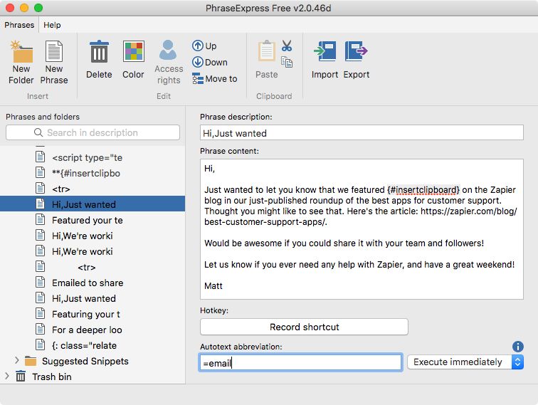 PhraseExpress screenshot