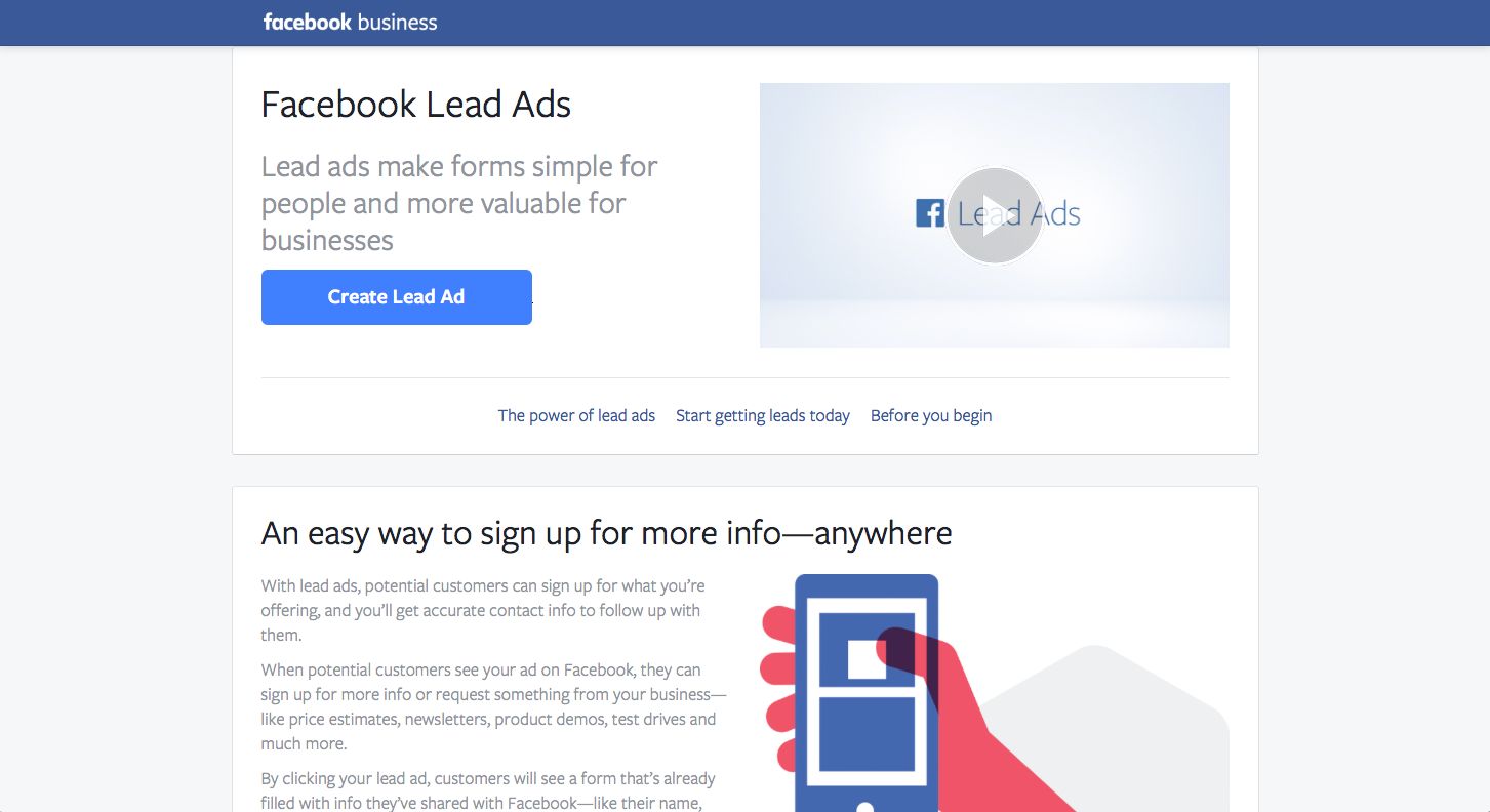 Facebook Lead Ads Screenshot