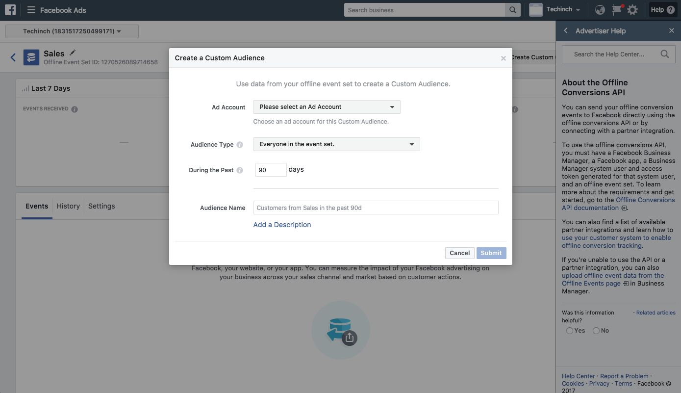 Facebook Offline Conversions Screenshot