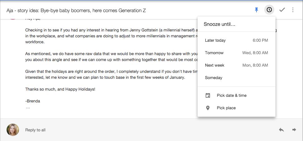 snooze email in Google Inbox