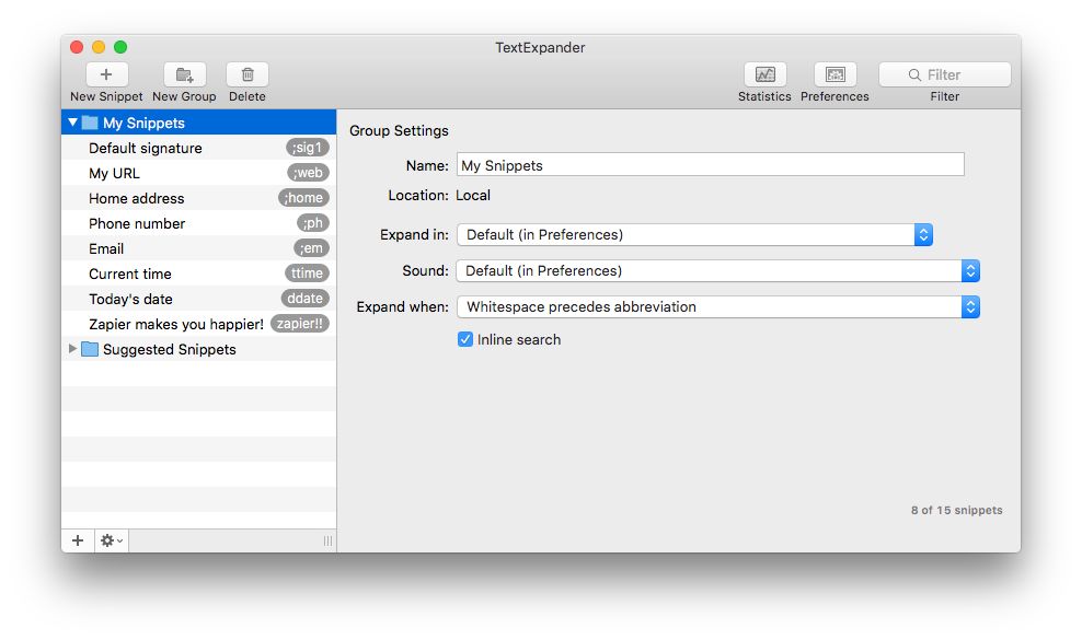 TextExpander folder settings
