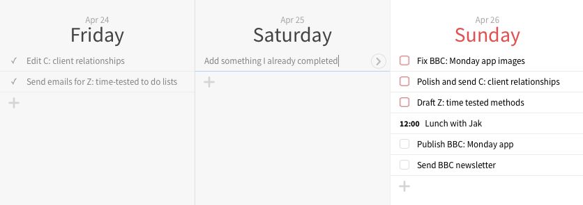 Monday completed tasks