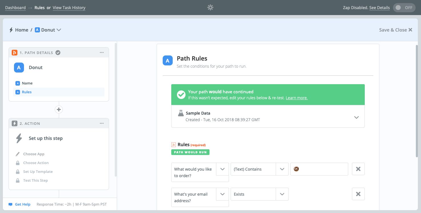 Test Zapier Path rules