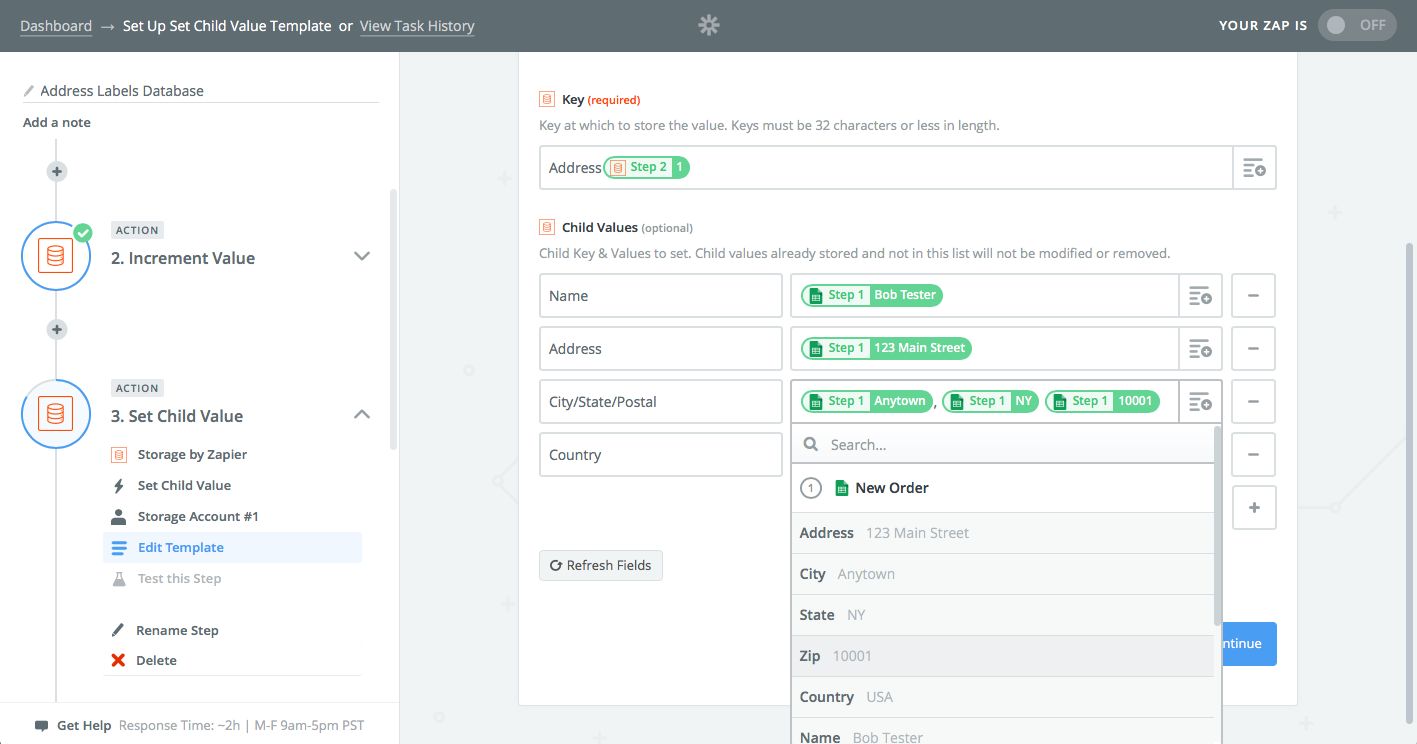 Save address in Zapier Storage