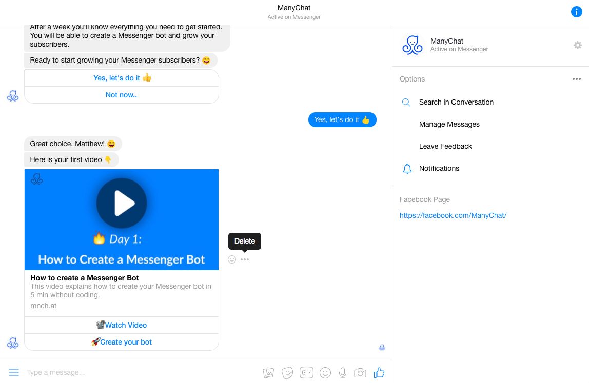 ManyChat screenshot
