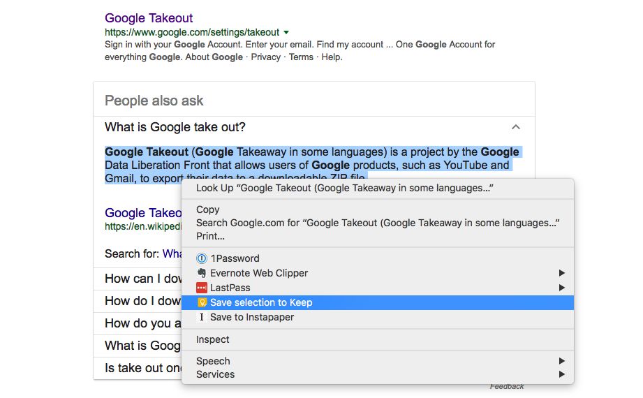 Google Keep context menu