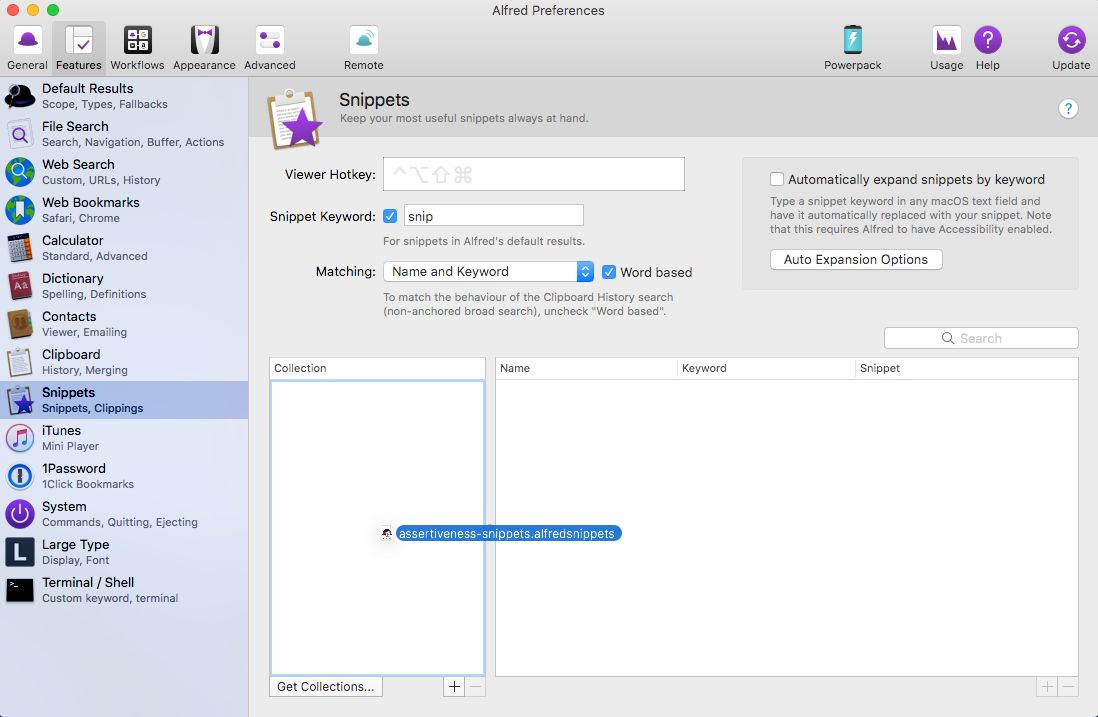 Alfred install snippets