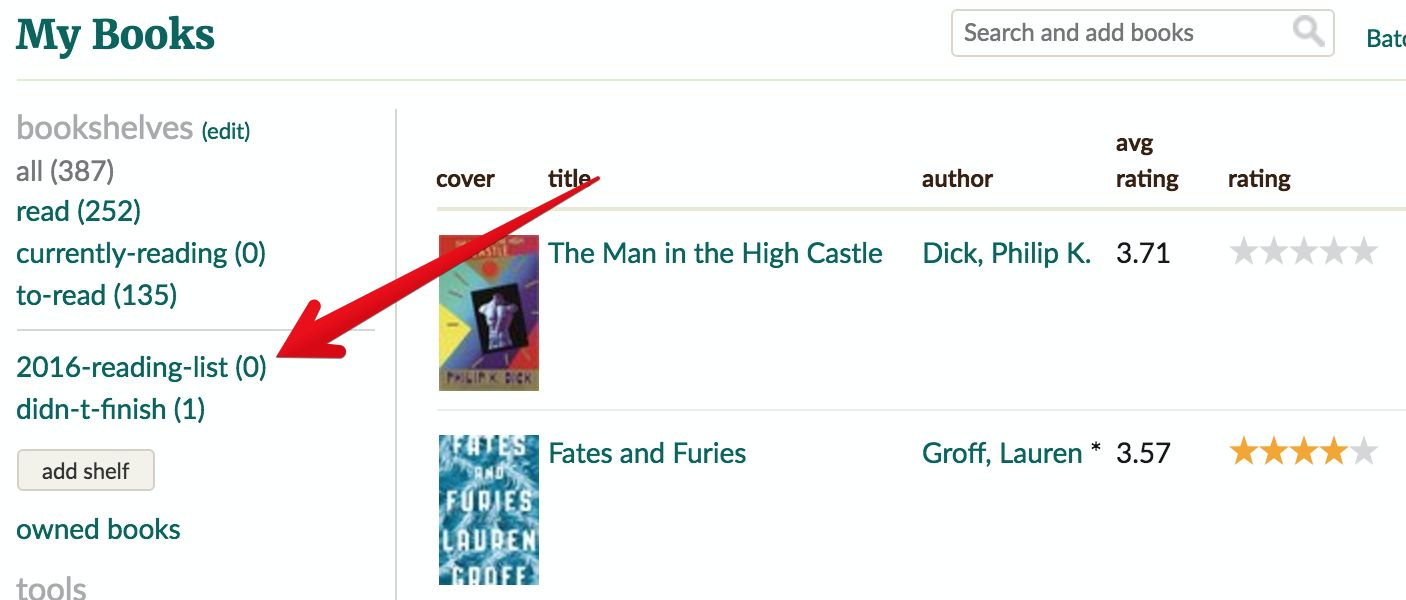 Goodreads reading list