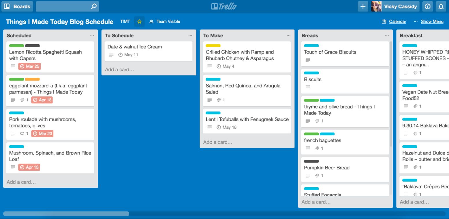 Blog schedule in Trello