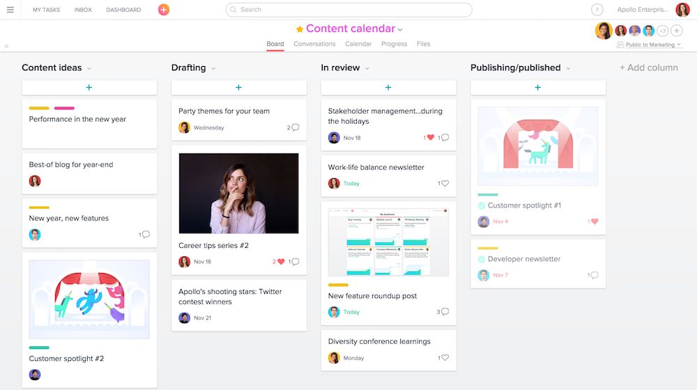 Asana Kanban Editorial Calendar