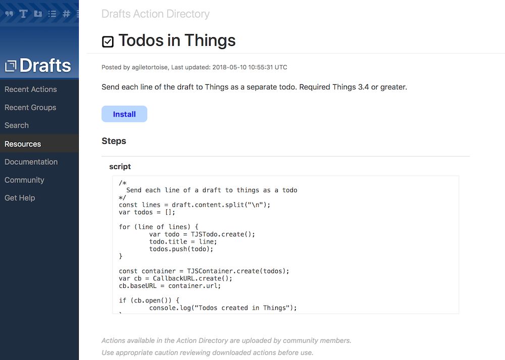 Install Drafts Action
