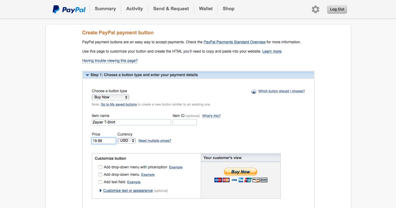 PayPal button creator
