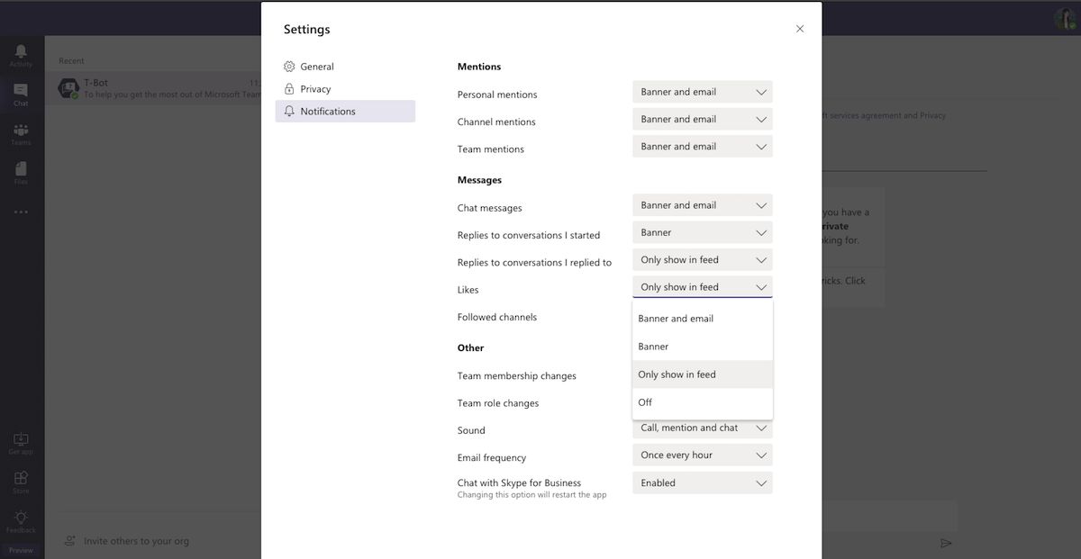 Microsoft Teams offers fewer notification options than Slack