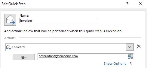 Microsoft Outlook quick steps feature