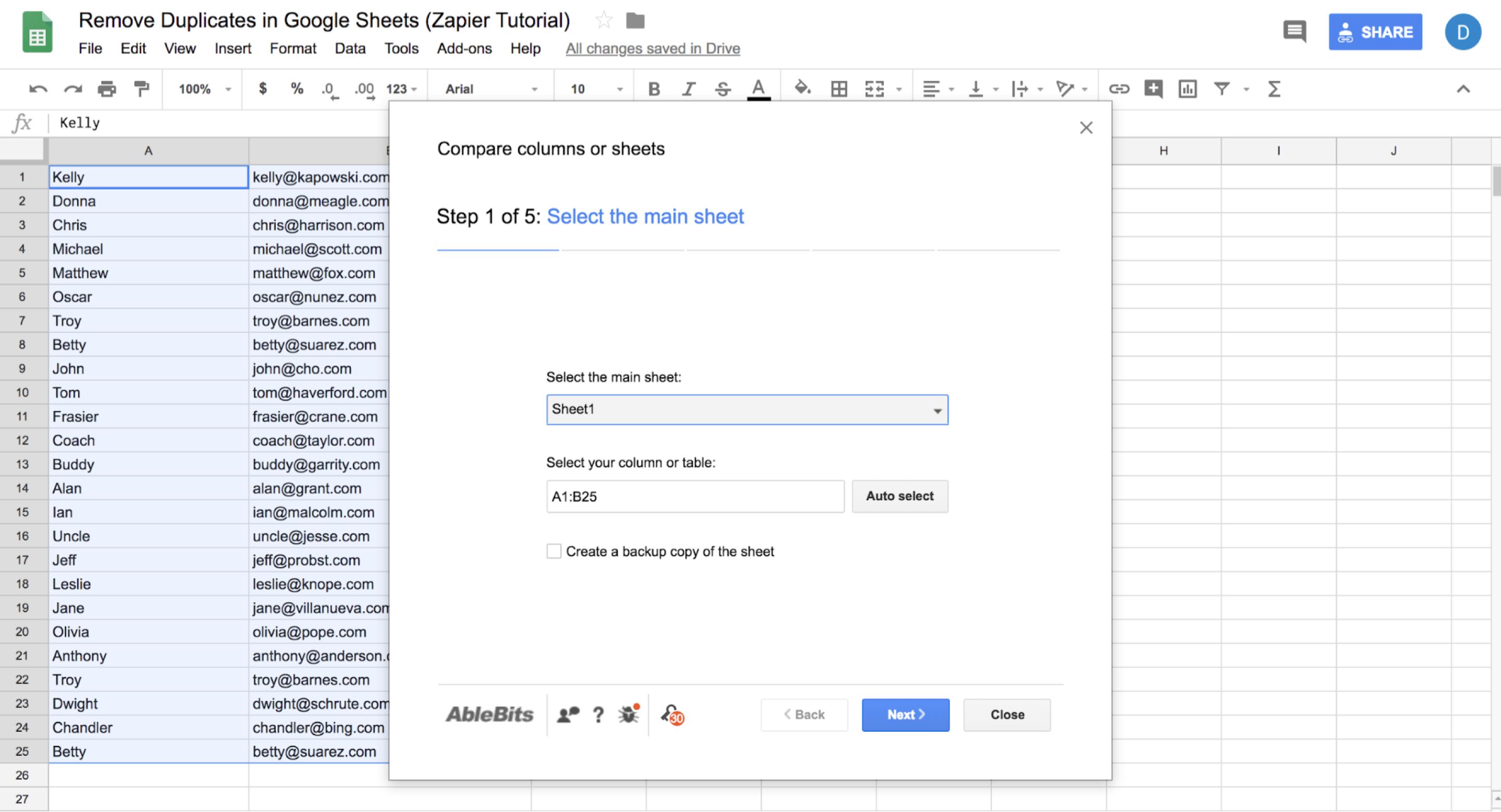 Select the main sheet