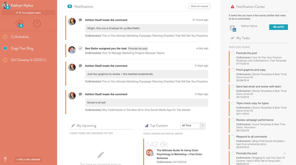 CoSchedule Dashboard