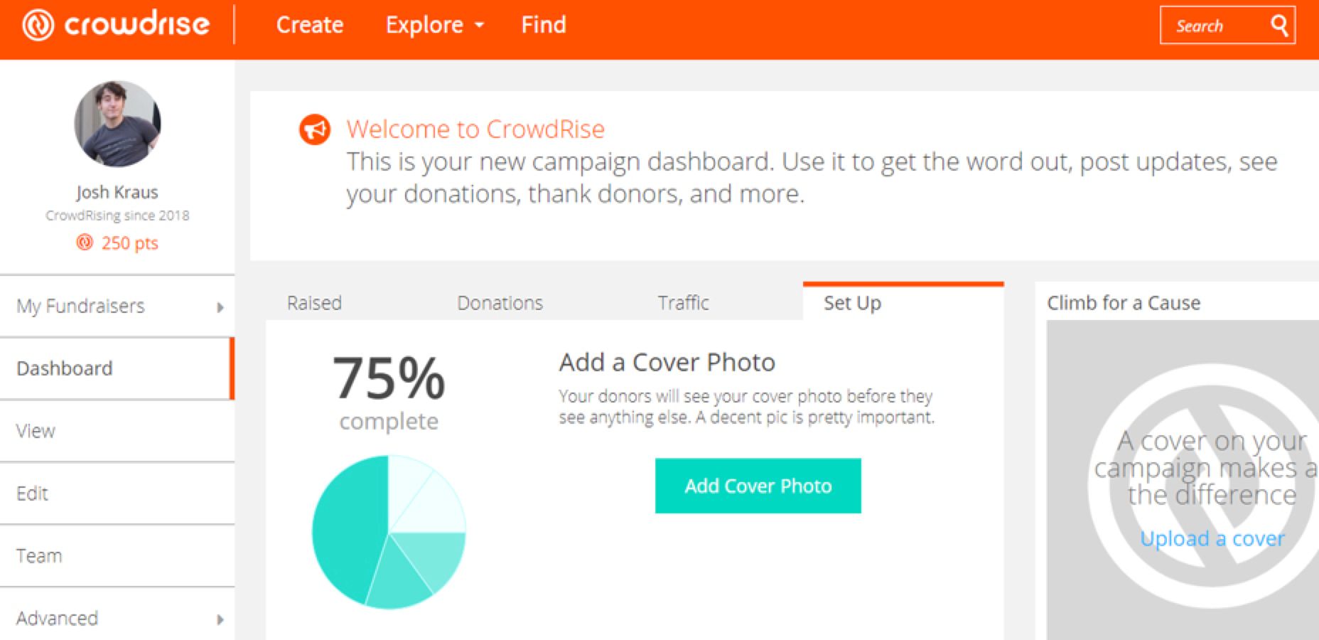 CrowdRise set-up