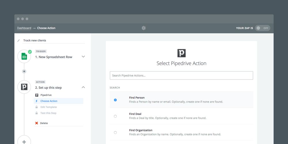 Search Actions in zapier