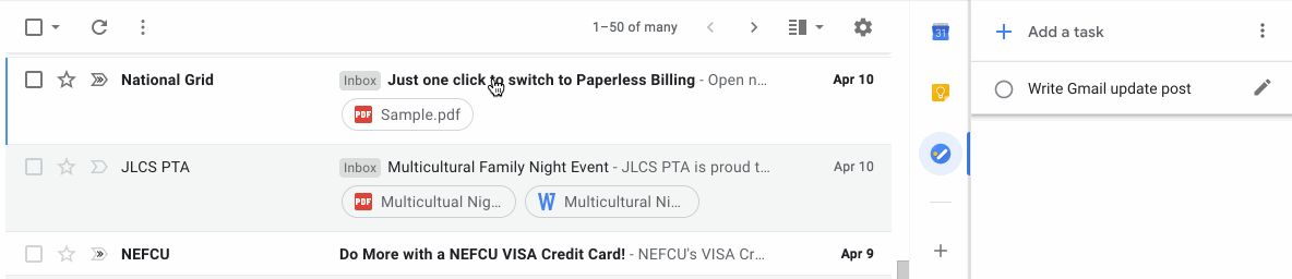Gmail calendar panel
