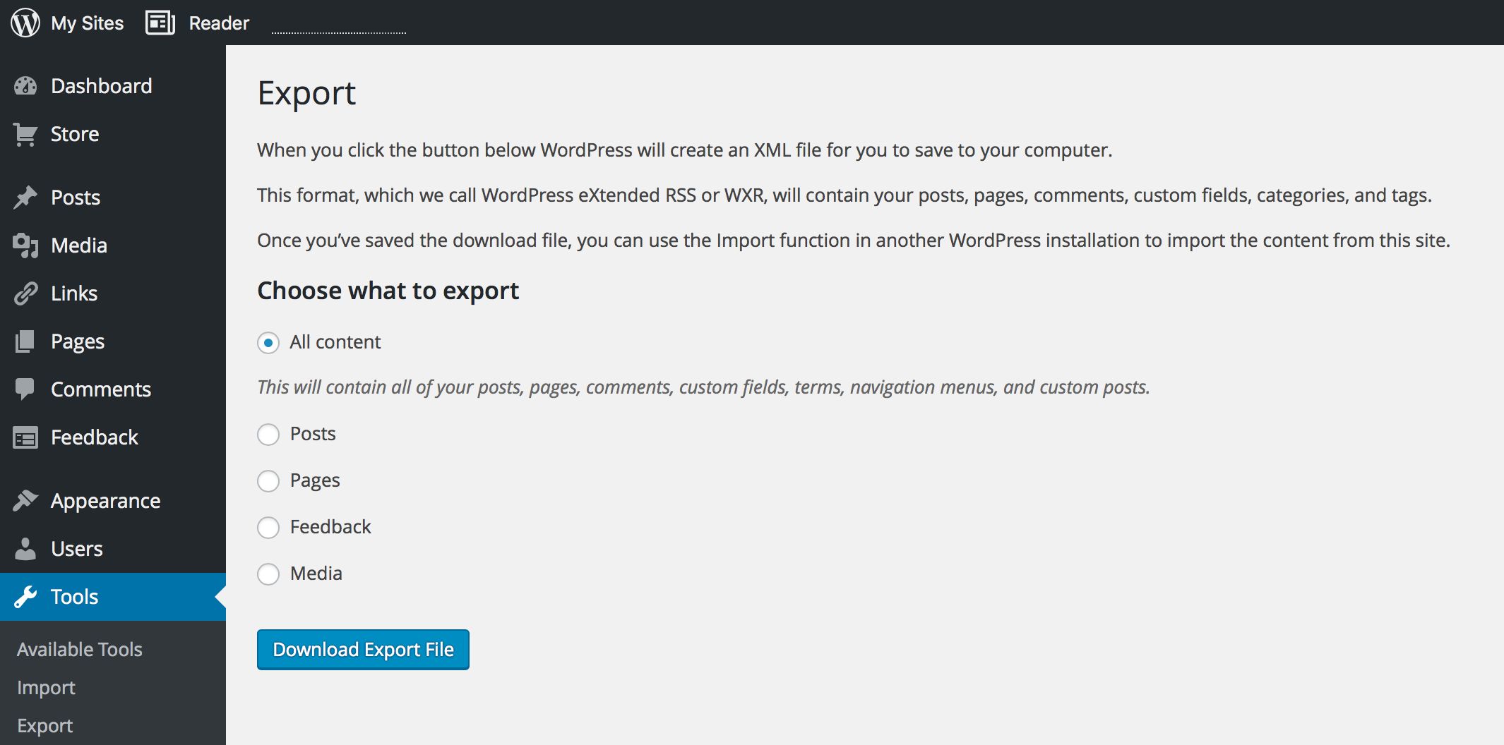 WordPress Export