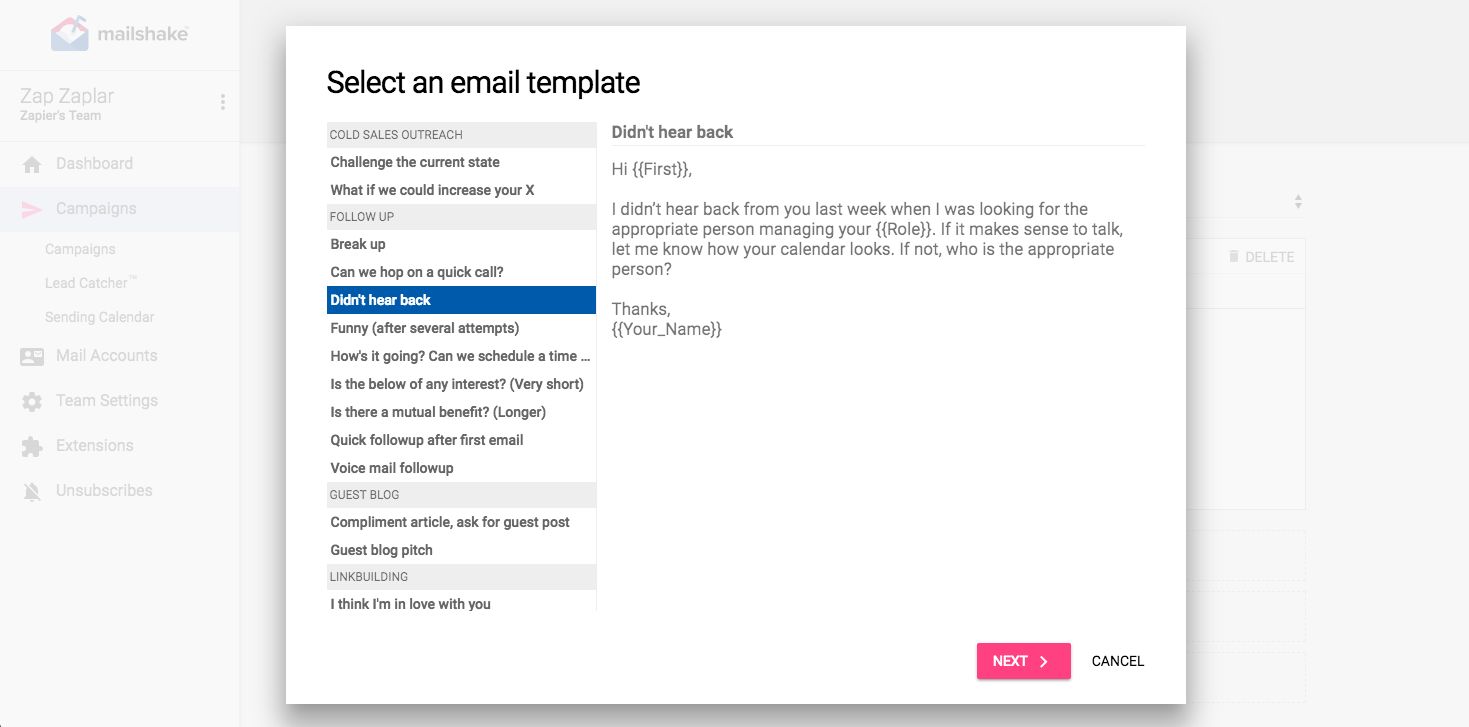 Mailshake screenshot