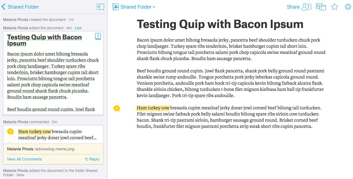 Quip activity stream